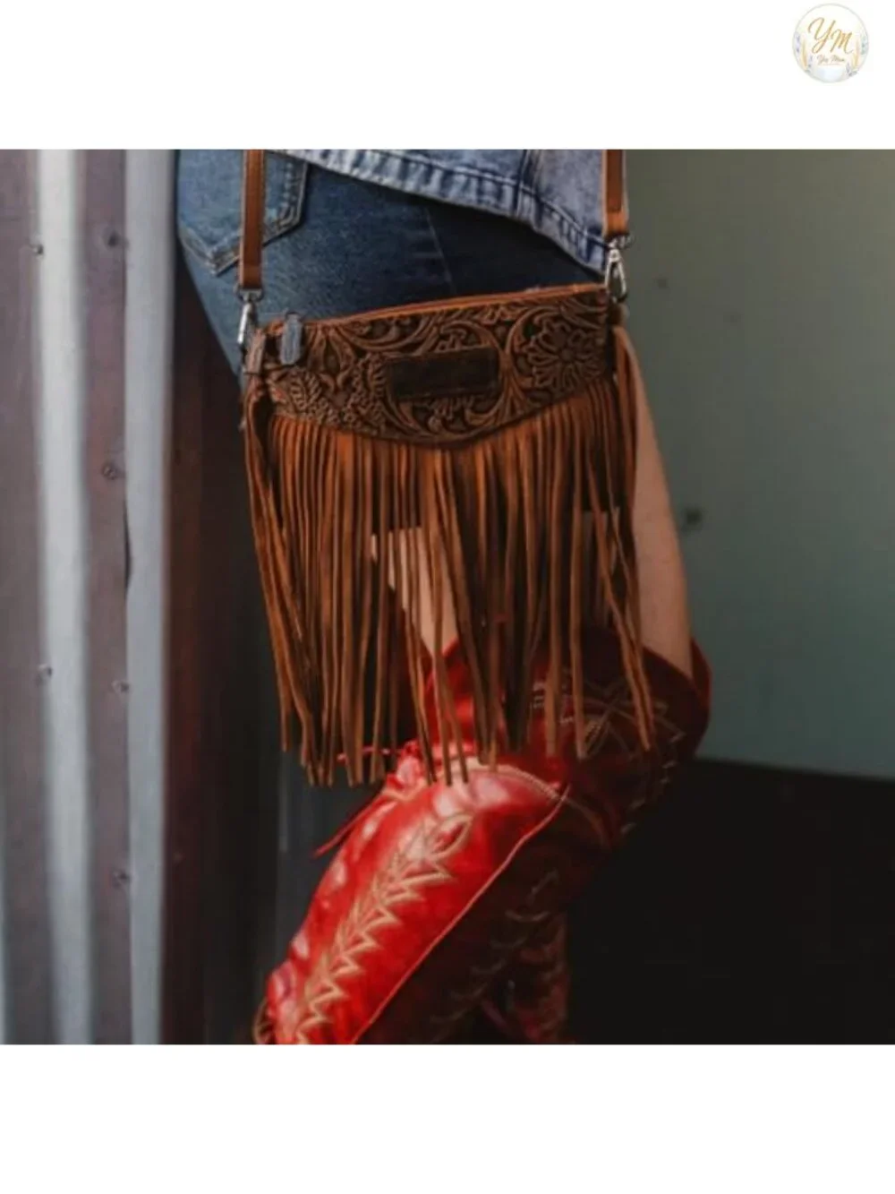 Faux Leather Western Fringe Crossbody Bag with Wristlet Strap